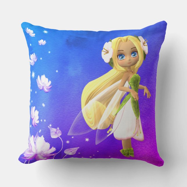 Fairy Floral Personalised Name Throw Pillow (Front)