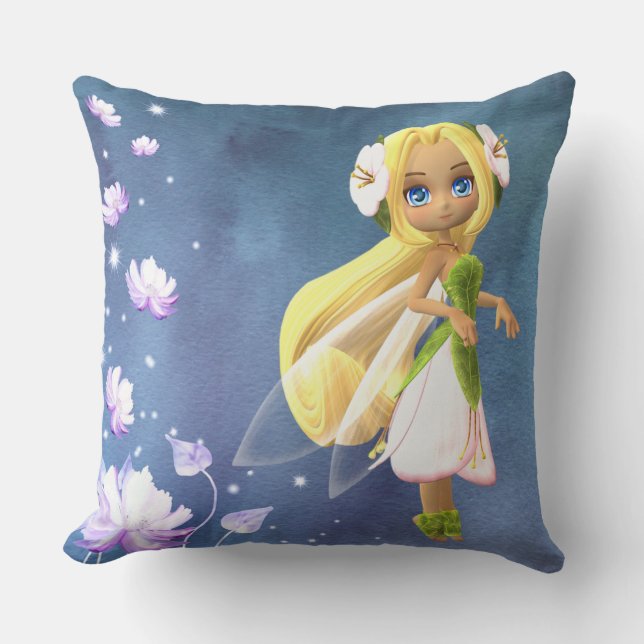 Fairy Floral Personalised Name Throw Pillow (Front)