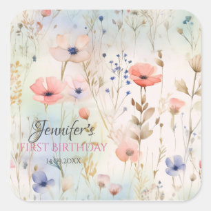 Fairy Floral Ticker Perfect Nature Girls Square Sticker
