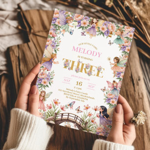 Fairy flower 3rd birthday Invitation