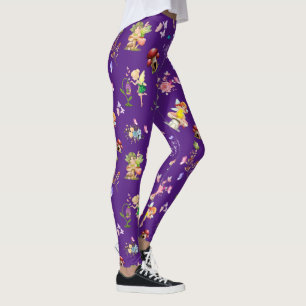 Fairy Flower Butterfly Mushroom Purple Themed Leggings