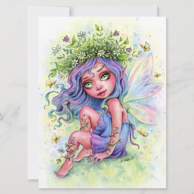 Fairy Flower Crown Cute Girl Fantasy Art Card (Front)