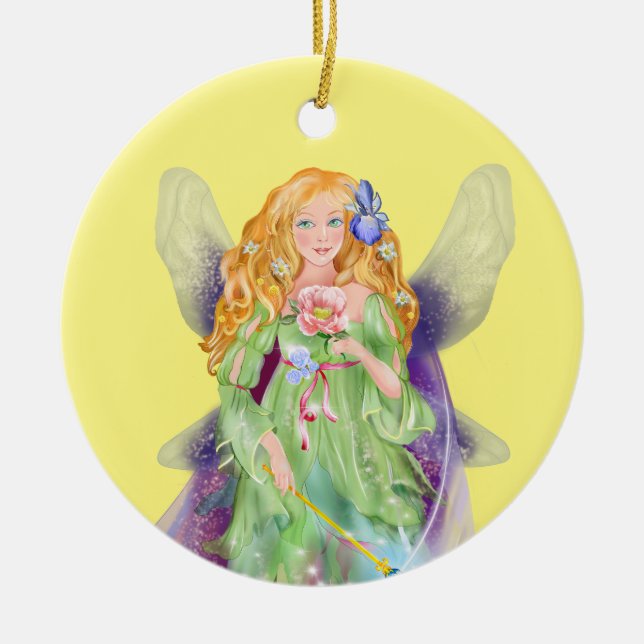 fairy flower fairy with magic wand poster ceramic ornament (Front)