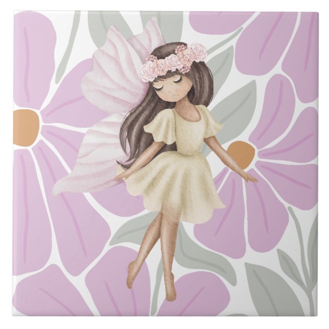 Fairy Flowers Girls Ceramic Tile (Front)