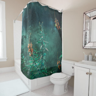Fairy Flowers in the Jade Moonlight Shower Curtain