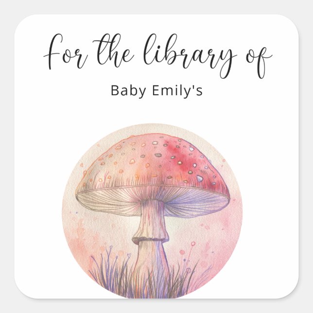 Fairy fly agaric - baby library square sticker (Front)