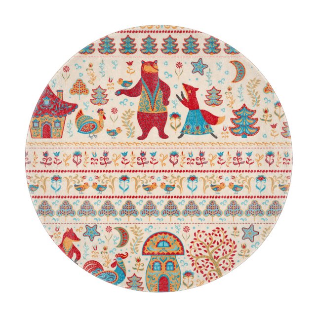Fairy Forest Animals: Beige Background Cutting Board (Front)