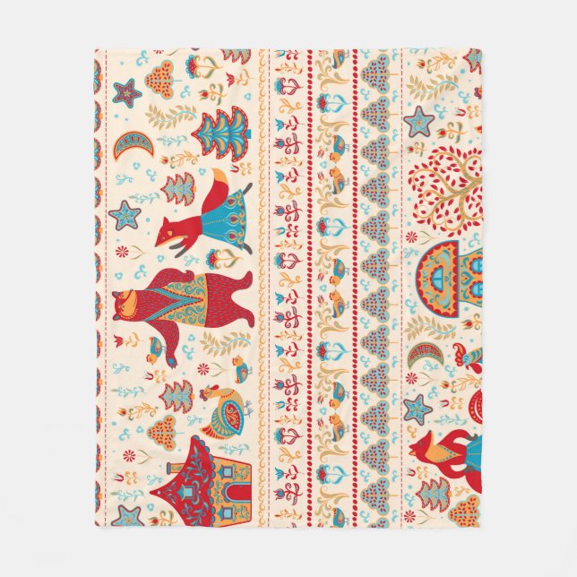 Fairy Forest Animals: Beige Background Fleece Blanket (Front)