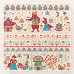 Fairy Forest Animals: Beige Background Glass Coaster