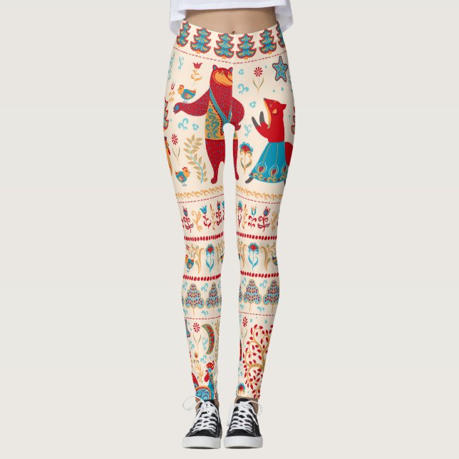 Fairy Forest Animals: Beige Background Leggings (Front)