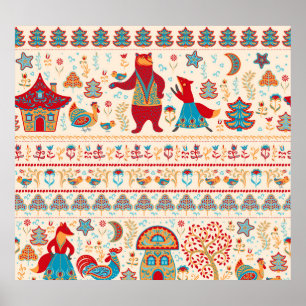 Fairy Forest Animals: Beige Background Poster