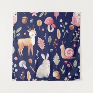 Fairy Forest Animals Children's Watercolor Tapestry