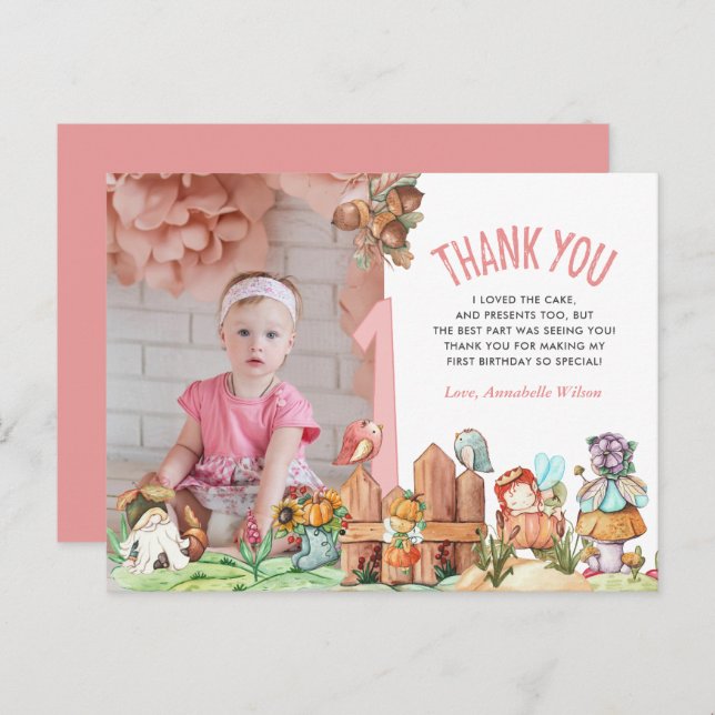 Fairy Forest First Birthday Photo Thank You Postcard (Front/Back)