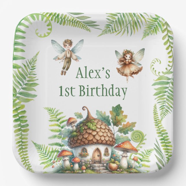 Fairy Forest Garden Gender Neutral 1st Birthday Paper Plate (Front)