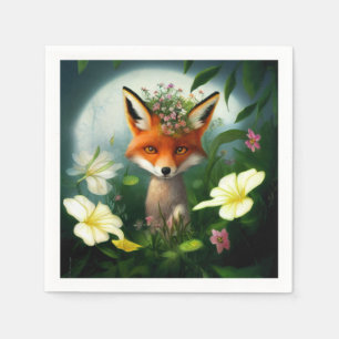 Fairy Fox Flowers Decoupage Napkin
