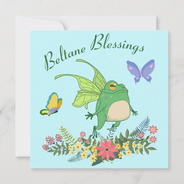 Fairy Frog Beltane Blessings Wicca Sabbat Holiday Card (Front)