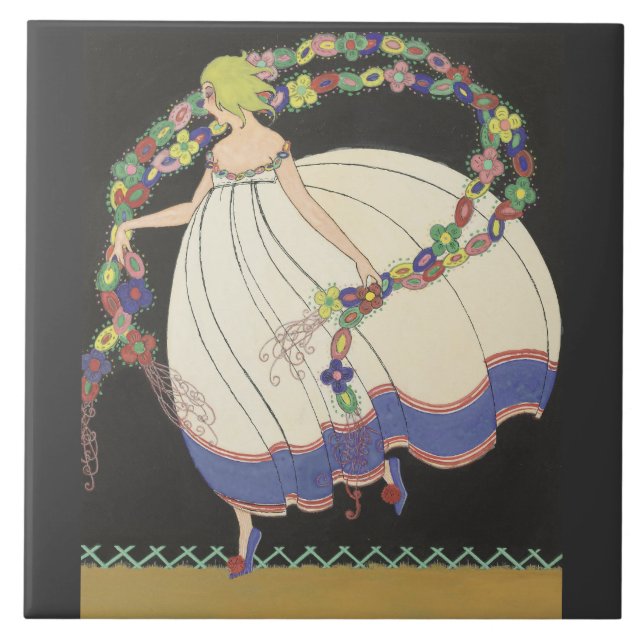 Fairy Frolicking With Flowers Ceramic Tile (Front)