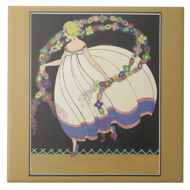 Fairy Frolicking With Flowers Ceramic Tile (Front)