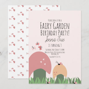Fairy Garden 1st Birthday Ladybugs Butterflies Invitation