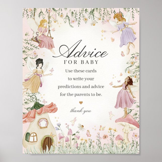 Fairy Garden Advice for Baby Whimsical Baby Shower Poster (Front)