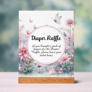 Fairy Garden Baby Shower Diaper Raffle Acrylic Sign
