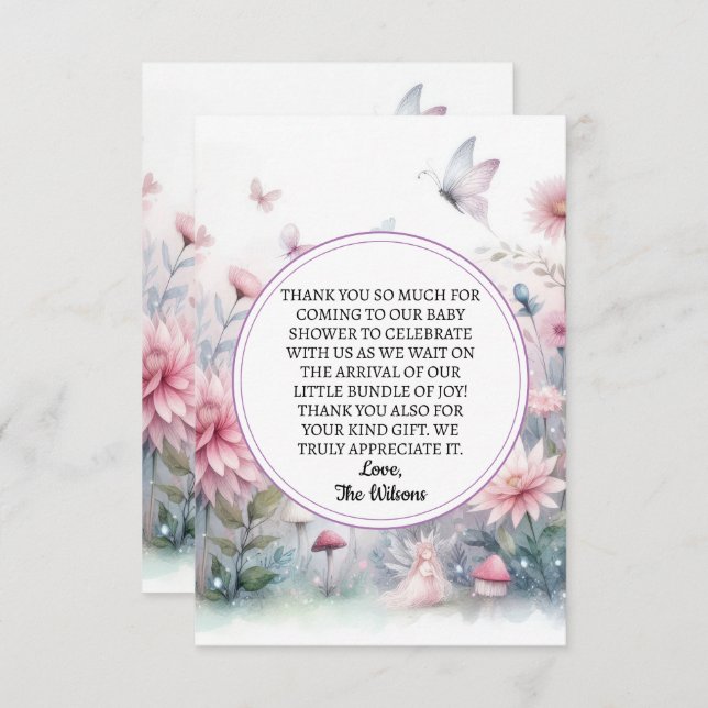 Fairy Garden Baby Shower Thank You Card (Front/Back)