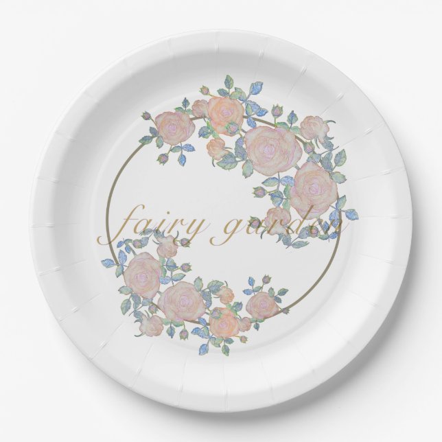 Fairy garden elegant pattern of rose flower classi paper plate (Front)