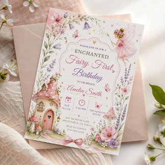 Fairy Garden Floral Girls Birthday Party Invitation