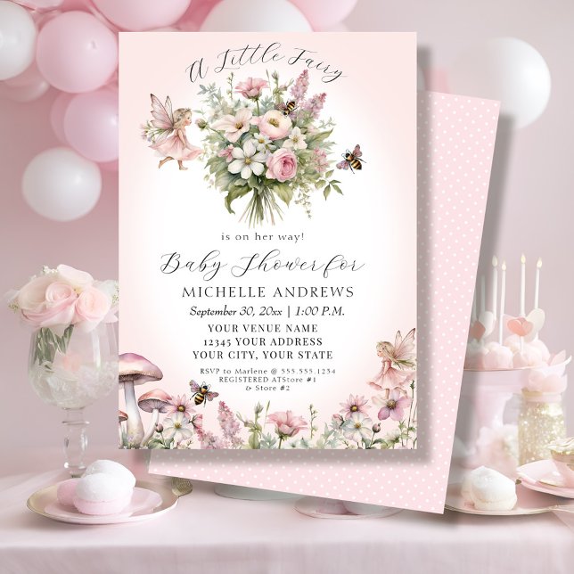 Fairy Garden Floral Mushroom Pink Girl Baby Shower Invitation (Creator Uploaded)