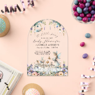 Fairy Garden Floral Tea Party Girl Baby Shower Acrylic Invitations