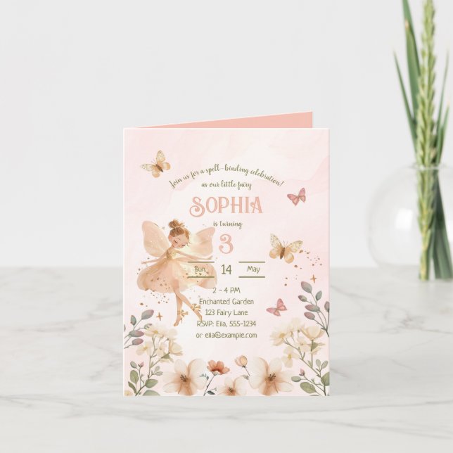 Fairy Garden Girl Birthday Invitation Card (Front)