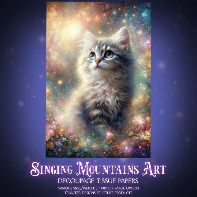 Fairy Garden Kitten Floral Fantasy Decoupage  Tissue Paper (Creator Uploaded)