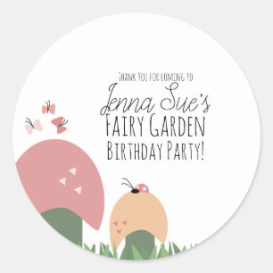 Fairy Garden Mushrooms Ladybugs Butterflies Thanks Classic Round Sticker