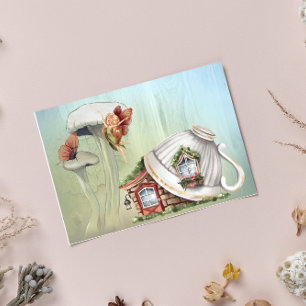 Fairy Garden Tea cup house Art Postcard