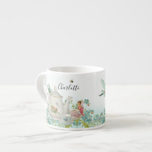 Fairy Garden Tea Party Blue Floral Dragonfly Bee Espresso Cup