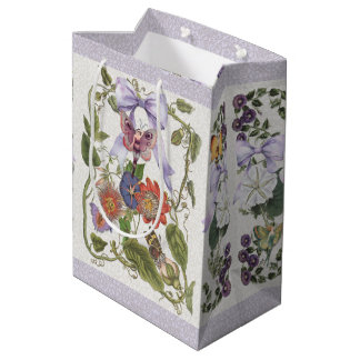 Fairy Garden Vintage Purple Bow n Passion Flower Medium Gift Bag