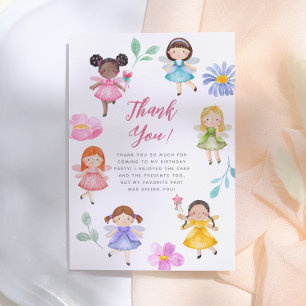Fairy Garden Watercolor Floral Girl Birthday Party Thank You Card