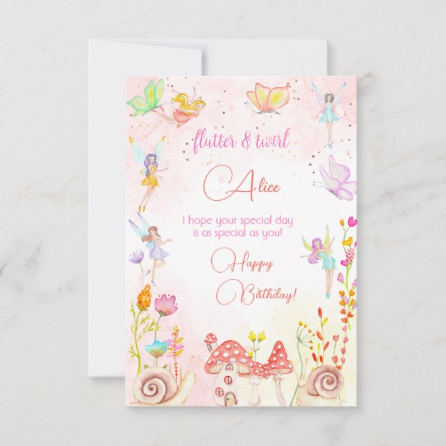 Fairy garden watercolor happy birthday greeting card (Front)