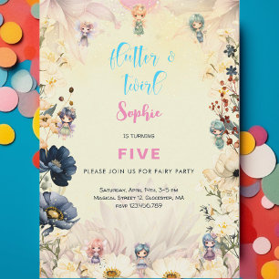 Fairy garden watercolor kids birthday invitation