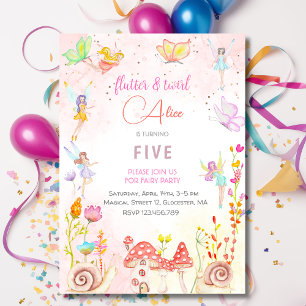Fairy garden watercolor kids birthday invitation