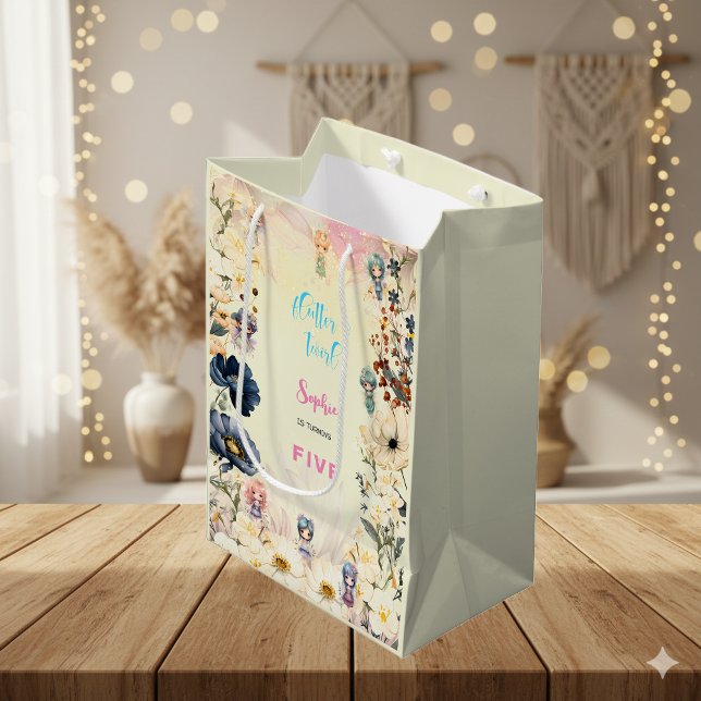 Fairy garden watercolor kids birthday medium gift bag (Creator Uploaded)