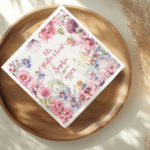 Fairy garden watercolor kids birthday napkin