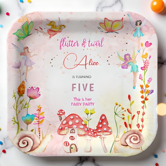 Fairy garden watercolor kids birthday paper plate (Creator Uploaded)