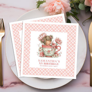 Fairy Girl 1st Birthday Blush Floral Pink napkins