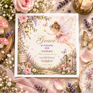 Fairy girl 1st Birthday Enchanted Garden Floral Napkin