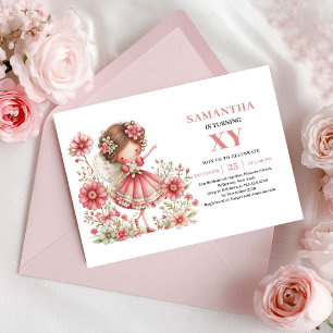 Fairy Girl 1st Birthday Magical Floral Pink Invite