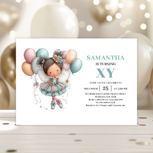 Fairy Girl 7th Birthday Whimsical Pastel Cute  Invitation