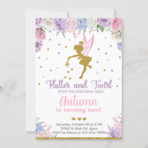 Fairy girl birthday invite, flowers gold any age. invitation