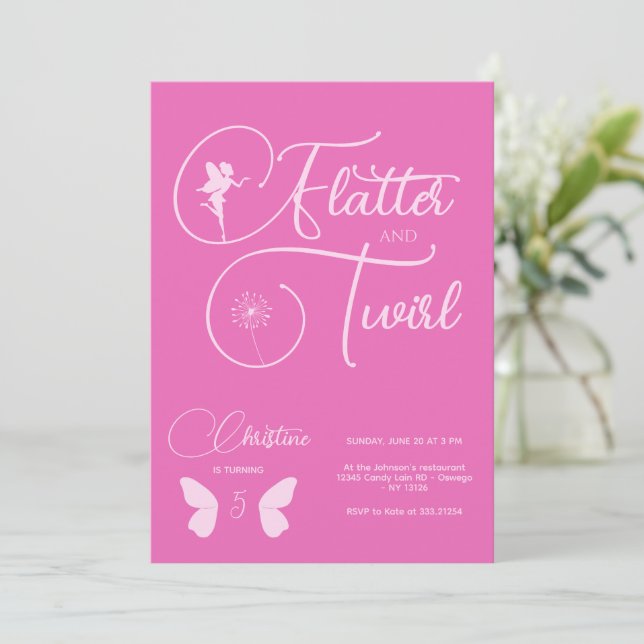 Fairy Girl Birthday Minimalist Simple Modern Invitation (Standing Front)