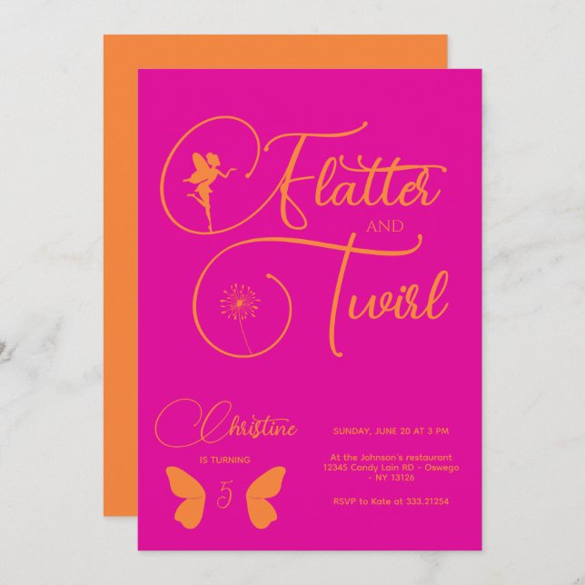 Fairy Girl Birthday Minimalist Simple Modern Invitation (Front/Back)